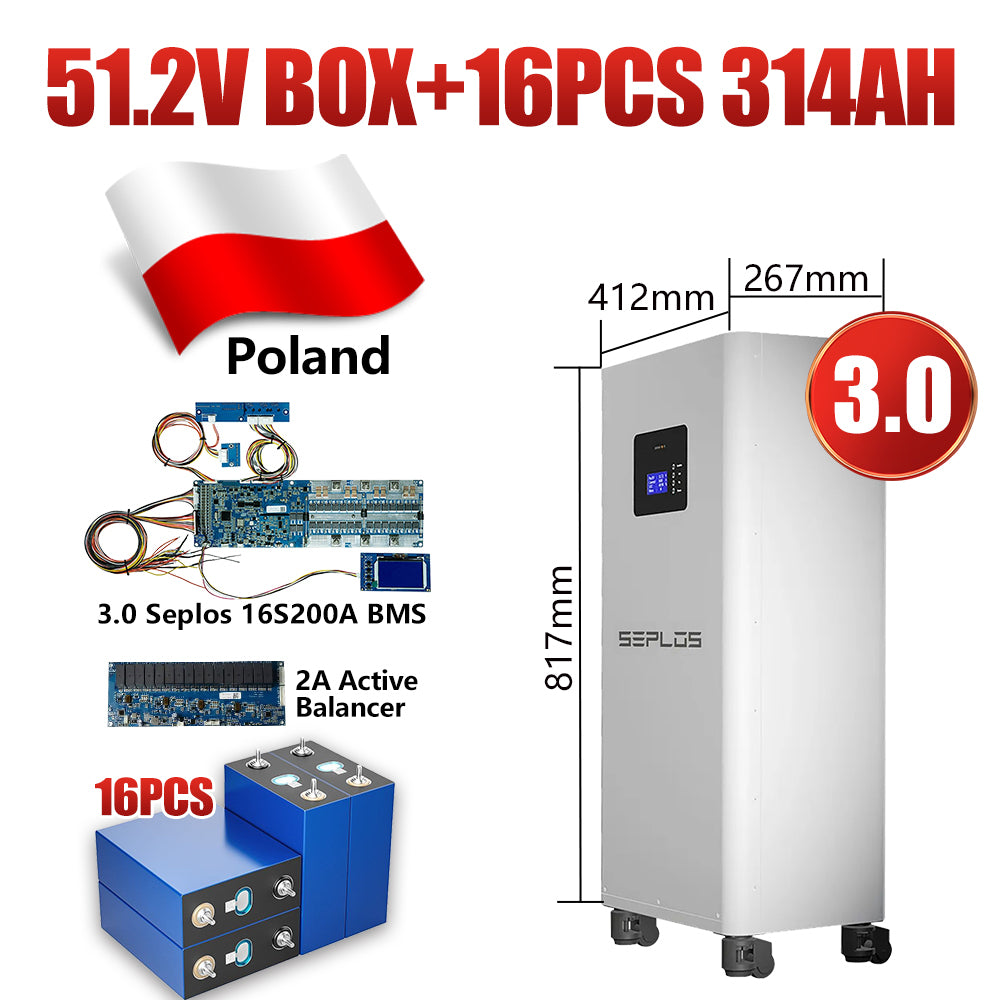 Poland warehouse 16KWH 16S 51.2V CATL 314ah Seplos Mason V3.0 DIY LFP battery case