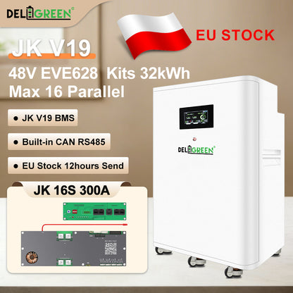 EU warehouse 32kwh DIY kits with JK V19 16S 300A BMS （can put 16 pcs EVE 628AH inside）