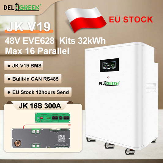 EU warehouse 32kwh DIY kits with JK V19 16S 300A BMS （can put 16 pcs EVE 628AH inside）