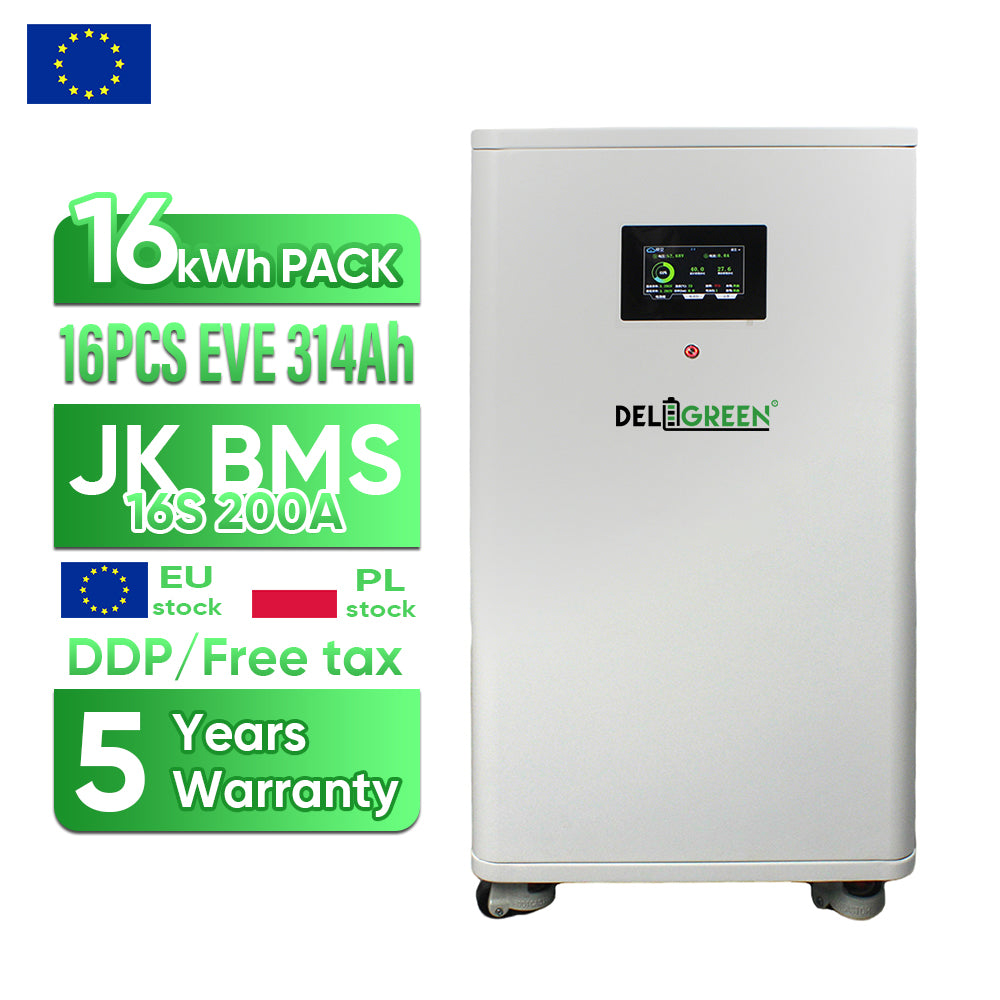 EU warehouse 16KWH 51.2V 314ah Battery pack with  JK V19 200A BMS 16 PCS EVE 314ah battery inside