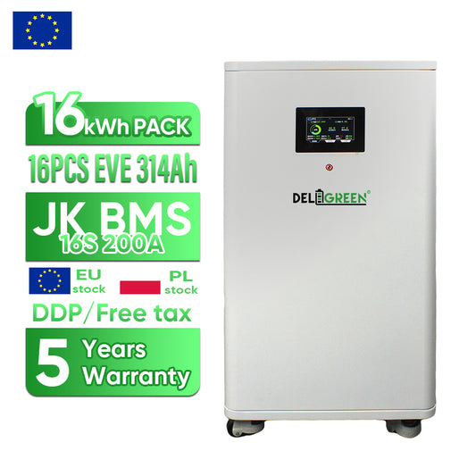 EU warehouse 16KWH 51.2V 314ah Battery pack with  JK V19 200A BMS 16 PCS EVE 314ah battery inside