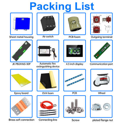 EU warehouse 32kwh DIY kits with JK V19 16S 300A BMS （can put 16 pcs EVE 628AH inside）