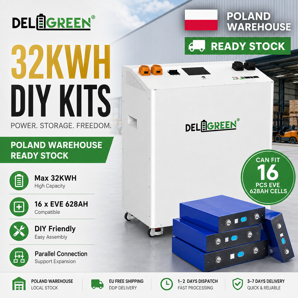 NEW version 32kwh DIY kits battery case with JK V19 16S 300A BMS for 16 pcs EVE 628AH