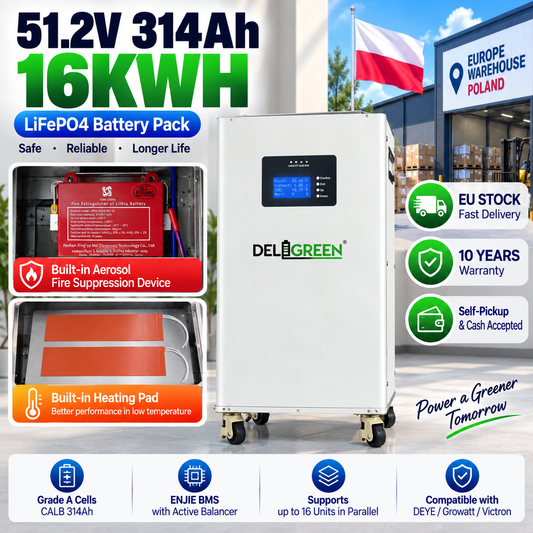 EU stock 16kWh 51.2V 314Ah LiFePO4 Battery Pack with Heating pad & fire extinguisher