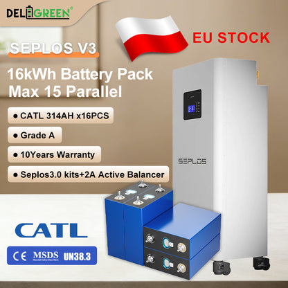 Poland warehouse 16KWH 16S 51.2V CATL 314ah Seplos Mason V3.0 DIY LFP battery case