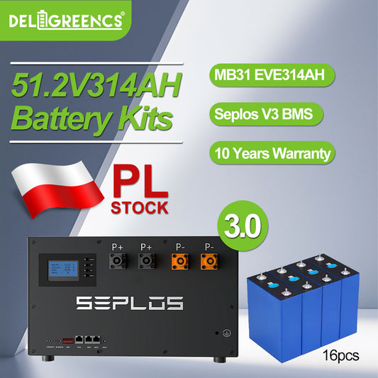 Poland stock 16KWH Seplos V3 stacked 51.2v 16 pcs EVE MB31 314ah battery for DIY user