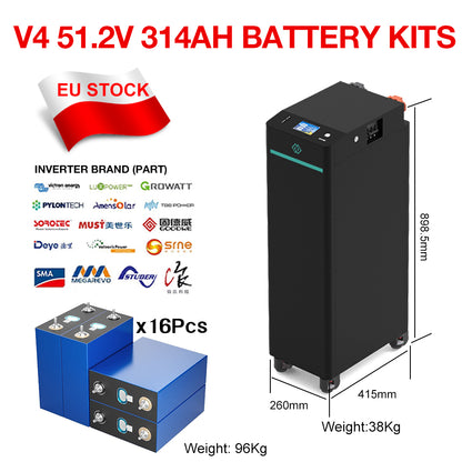 EU stock 16KWH 16pcs 51.2v CATL 314ah Seplos Mason V4 DIY LFP battery pack